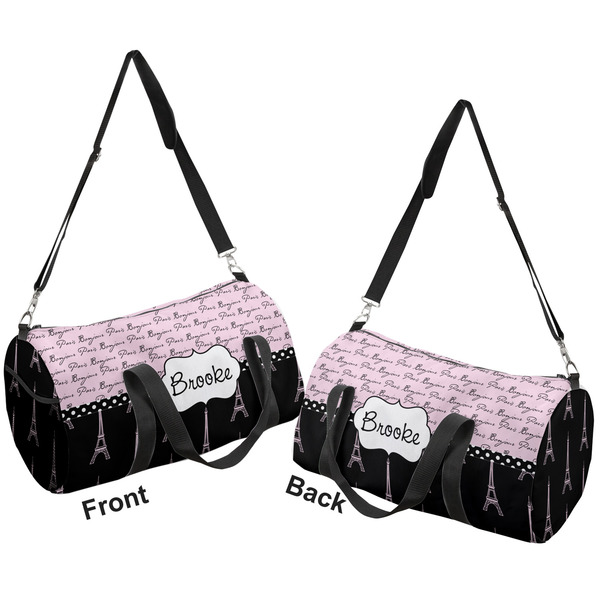 Paris Bonjour and Eiffel Tower Duffle bag large front and back sides