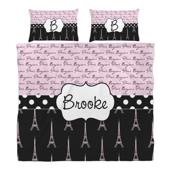 Paris Bonjour and Eiffel Tower Duvet Cover Set - King - Alt Approval
