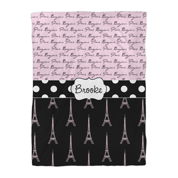 Paris Bonjour and Eiffel Tower Duvet Cover - Twin XL - Front