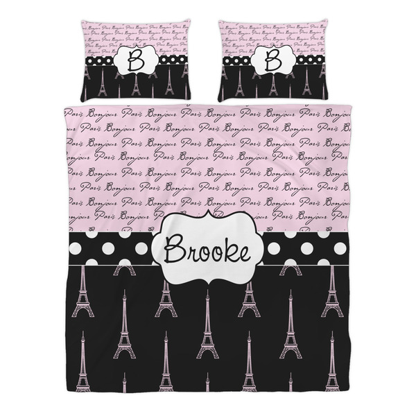 Paris Bonjour and Eiffel Tower Duvet cover Set - Queen - Alt Approval