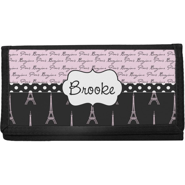 Custom Paris Bonjour and Eiffel Tower Canvas Checkbook Cover (Personalized)