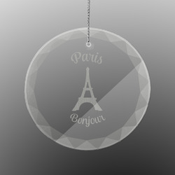 Paris Bonjour and Eiffel Tower Engraved Glass Ornament - Round (Personalized)