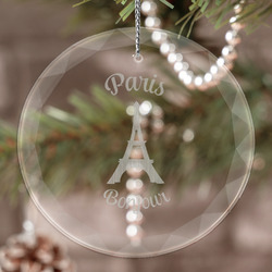 Paris Bonjour and Eiffel Tower Engraved Glass Ornament (Personalized)