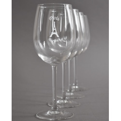 Paris Bonjour and Eiffel Tower Wine Glasses (Set of 4) (Personalized)