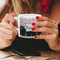 Paris Bonjour and Eiffel Tower Espresso Cup - 6oz (Double Shot) LIFESTYLE (Woman hands cropped)