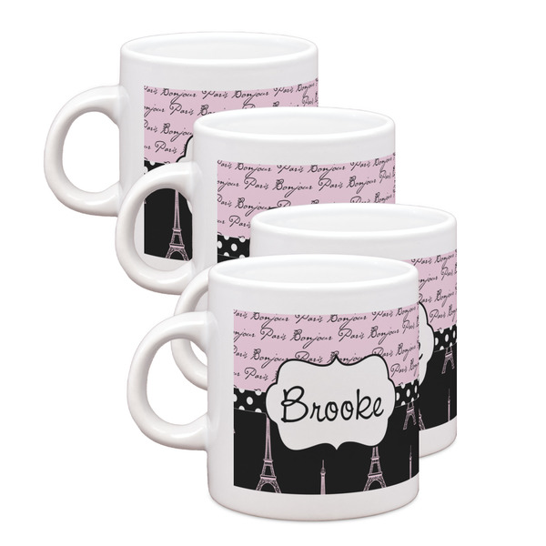 Custom Paris Bonjour and Eiffel Tower Single Shot Espresso Cups - Set of 4 (Personalized)