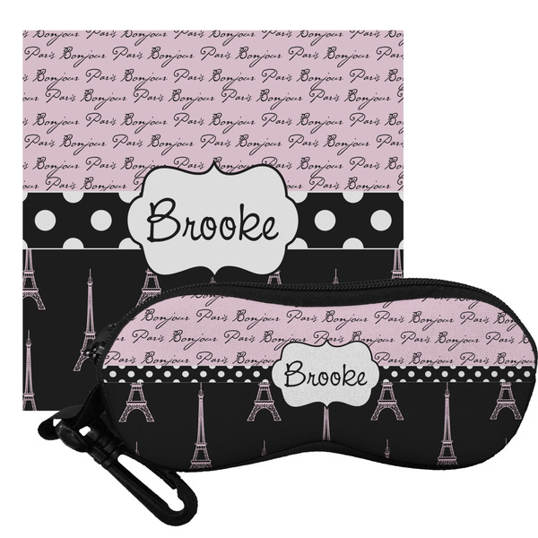 Custom Paris Bonjour and Eiffel Tower Eyeglass Case & Cloth (Personalized)