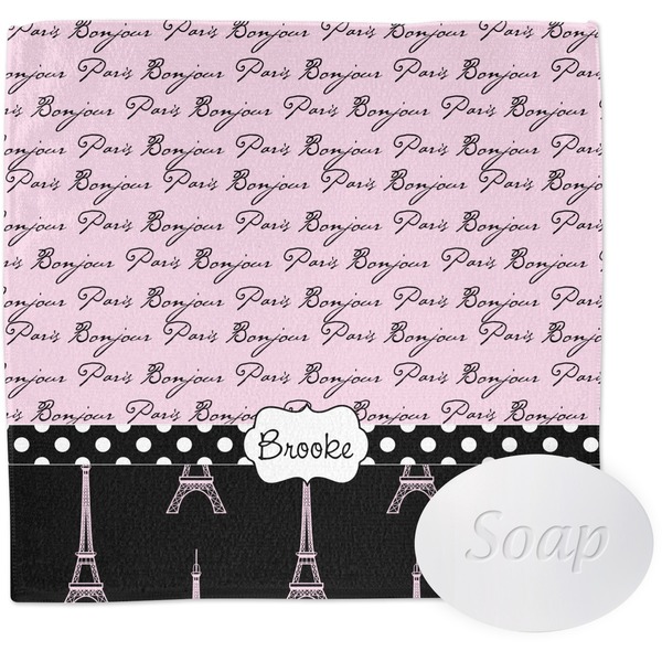 Custom Paris Bonjour and Eiffel Tower Washcloth (Personalized)