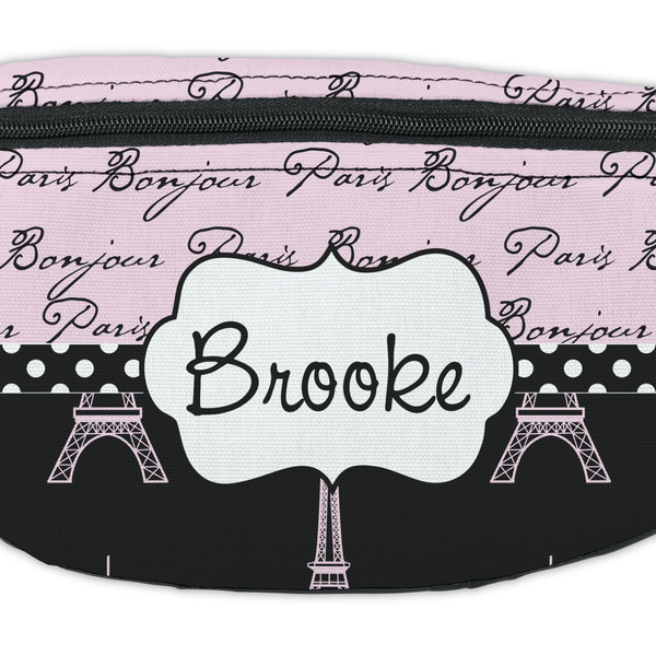 Paris Bonjour and Eiffel Tower Fanny Pack - Closeup