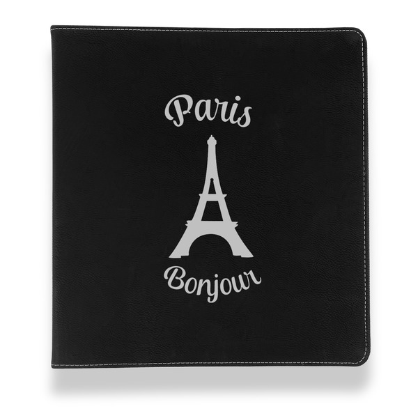 Custom Paris Bonjour and Eiffel Tower Leather Binder - 1" - Black (Personalized)