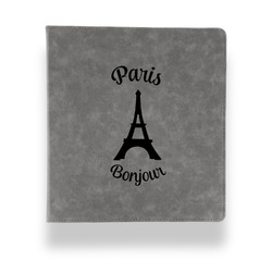 Paris Bonjour and Eiffel Tower Leather Binder - 1" - Grey (Personalized)