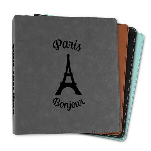 Custom Paris Bonjour and Eiffel Tower Leather Binder - 1" (Personalized)
