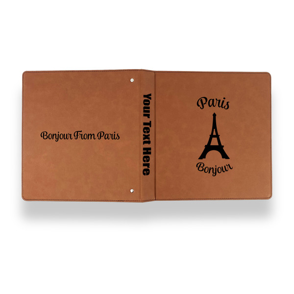 Paris Bonjour and Eiffel Tower Leather Binder - 1" - Rawhide - Back Spine Front View
