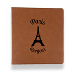 Paris Bonjour and Eiffel Tower Leather Binder - 1" - Rawhide (Personalized)
