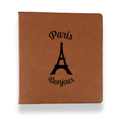 Paris Bonjour and Eiffel Tower Leather Binder - 1" - Rawhide (Personalized)