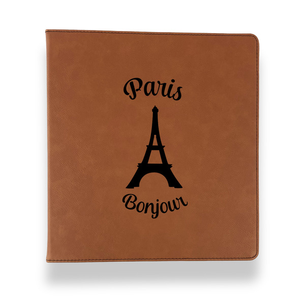 Custom Paris Bonjour and Eiffel Tower Leather Binder - 1" - Rawhide (Personalized)