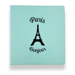 Paris Bonjour and Eiffel Tower Leather Binder - 1" - Teal (Personalized)