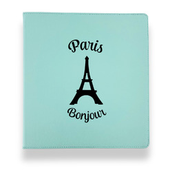 Paris Bonjour and Eiffel Tower Leather Binder - 1" - Teal (Personalized)
