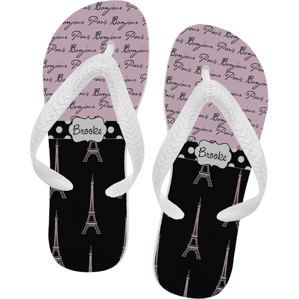 Custom Paris Bonjour and Eiffel Tower Flip Flops - XSmall (Personalized)