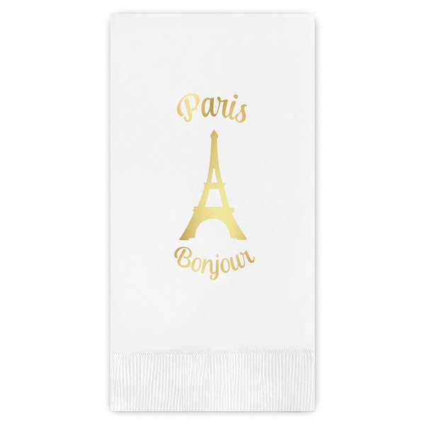 Custom Paris Bonjour and Eiffel Tower Guest Napkins - Foil Stamped (Personalized)