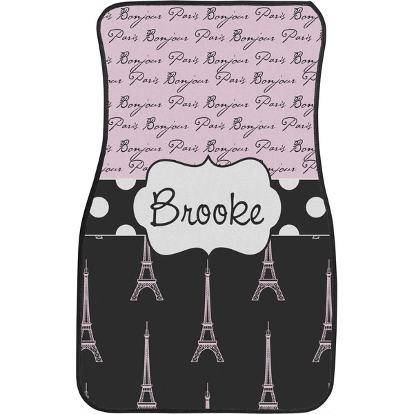 Paris Bonjour and Eiffel Tower Custom Car Floor Mats (Front Seat)