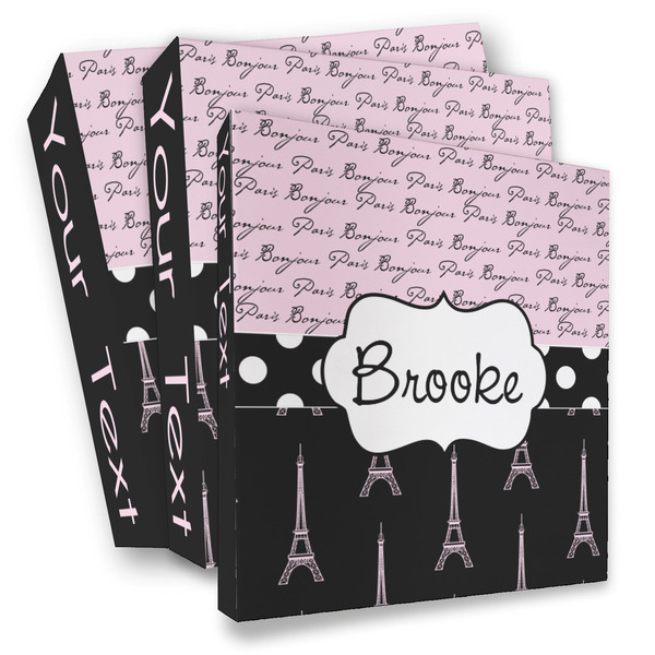 Custom Paris Bonjour and Eiffel Tower 3 Ring Binder - Full Wrap (Personalized)