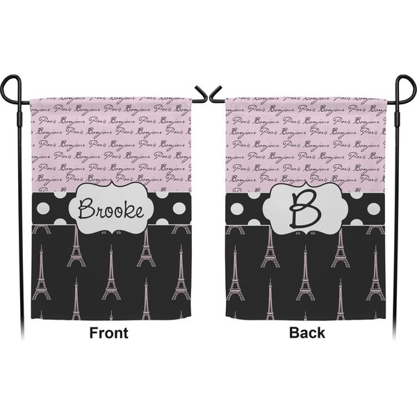 Paris Bonjour and Eiffel Tower Garden Flag - Double Sided Front and Back