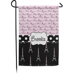 Paris Bonjour and Eiffel Tower Small Garden Flag - Single Sided w/ Name or Text