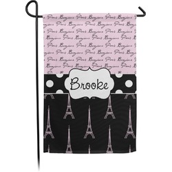 Paris Bonjour and Eiffel Tower Small Garden Flag - Double Sided w/ Name or Text