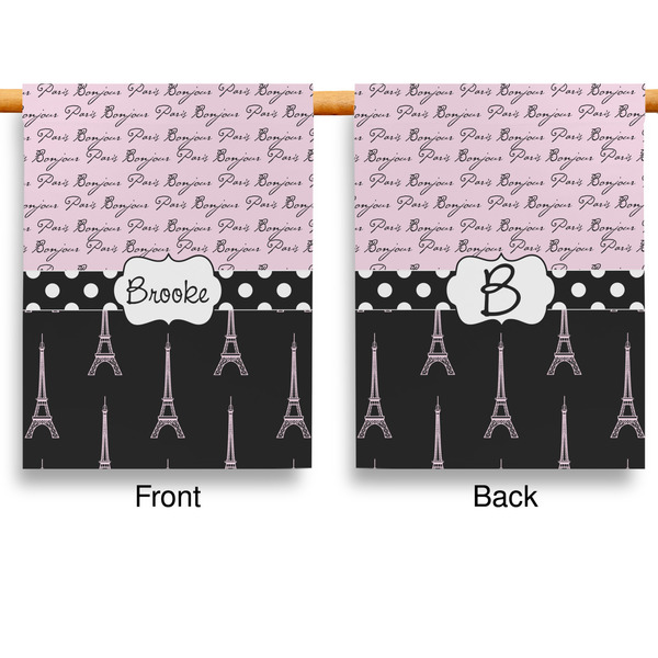 Paris Bonjour and Eiffel Tower Garden Flags - Large - Double Sided - APPROVAL