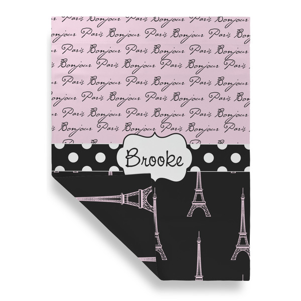 Paris Bonjour and Eiffel Tower Garden Flags - Large - Double Sided - FRONT FOLDED