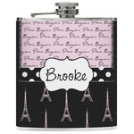 Paris Bonjour and Eiffel Tower Genuine Leather Flask (Personalized)