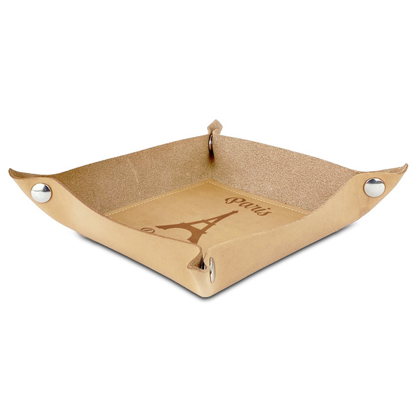 Paris Bonjour and Eiffel Tower Genuine Leather Valet Trays - ANGLE (folded)