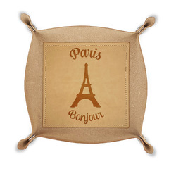 Paris Bonjour and Eiffel Tower Genuine Leather Valet Tray (Personalized)