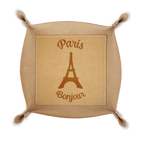 Custom Paris Bonjour and Eiffel Tower Genuine Leather Valet Tray (Personalized)