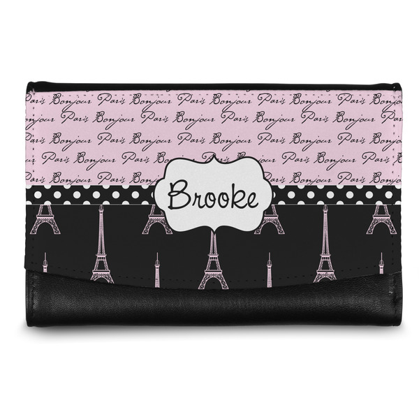 Custom Paris Bonjour and Eiffel Tower Genuine Leather Women's Wallet - Small (Personalized)