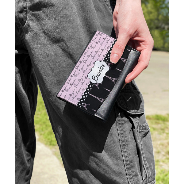 Paris Bonjour and Eiffel Tower Genuine Leather Womens Wallet - In Context