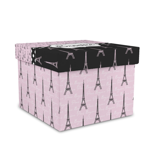 Custom Paris Bonjour and Eiffel Tower Gift Box with Lid - Canvas Wrapped - Medium (Personalized)