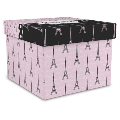 Paris Bonjour and Eiffel Tower Gift Box with Lid - Canvas Wrapped - X-Large (Personalized)