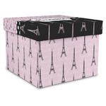 Paris Bonjour and Eiffel Tower Gift Box with Lid - Canvas Wrapped - XX-Large (Personalized)