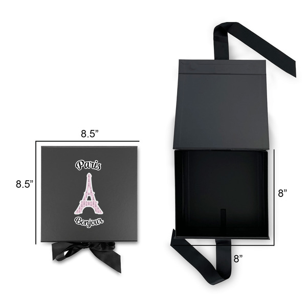 Paris Bonjour and Eiffel Tower Gift Boxes with Magnetic Lid - Black - Open & Closed