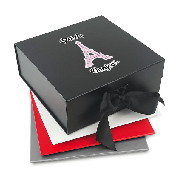 Custom Paris Bonjour and Eiffel Tower Gift Box with Magnetic Lid (Personalized)