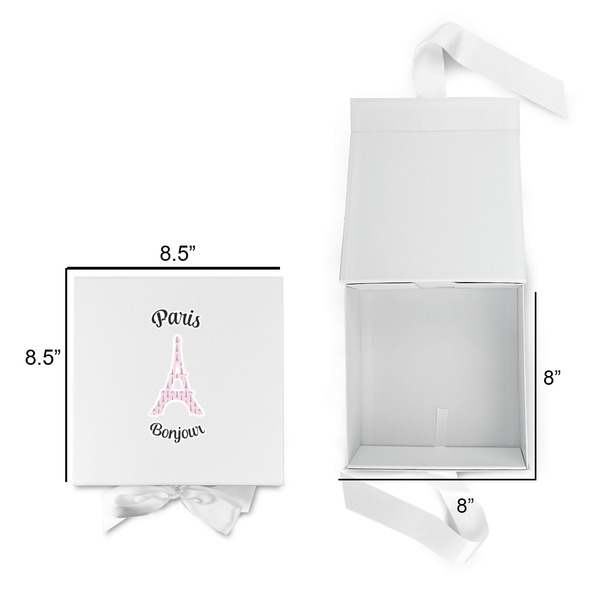Paris Bonjour and Eiffel Tower Gift Boxes with Magnetic Lid - White - Open & Closed