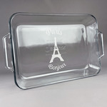 Paris Bonjour and Eiffel Tower Glass Baking Dish with Truefit Lid - 13in x 9in (Personalized)