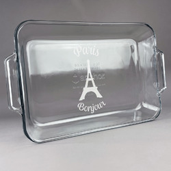 Paris Bonjour and Eiffel Tower Glass Baking and Cake Dish (Personalized)