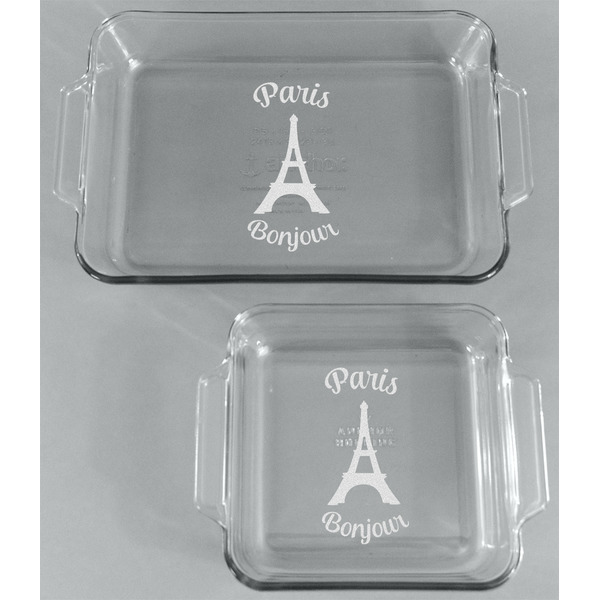 Paris Bonjour and Eiffel Tower Glass Baking Dish Set - FRONT