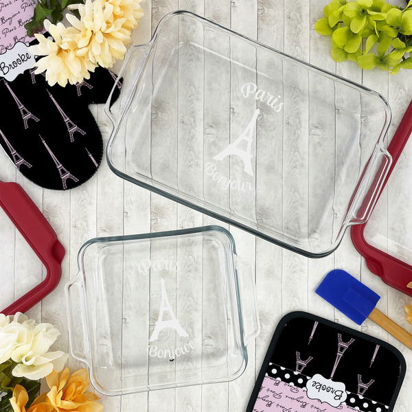 Paris Bonjour and Eiffel Tower Glass Baking Dish Set - LIFESTYLE