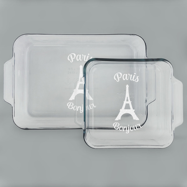 Paris Bonjour and Eiffel Tower Glass Baking Dish Set - MAIN (set)