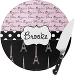 Paris Bonjour and Eiffel Tower Round Glass Cutting Board (Personalized)