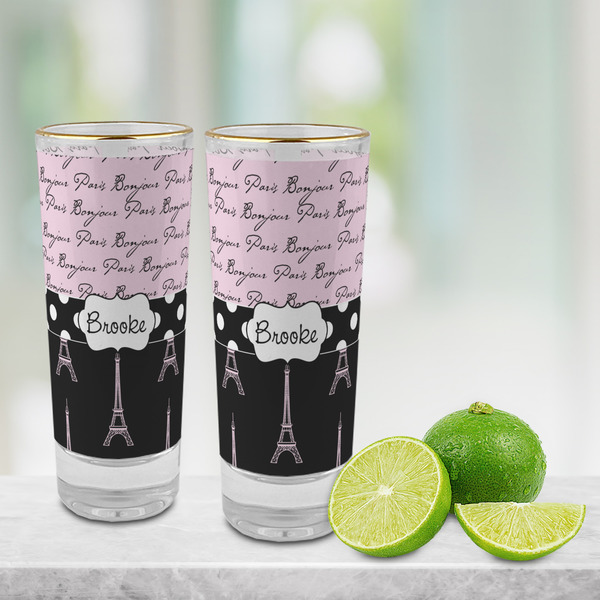 Paris Bonjour and Eiffel Tower Glass Shot Glass - 2 oz - LIFESTYLE